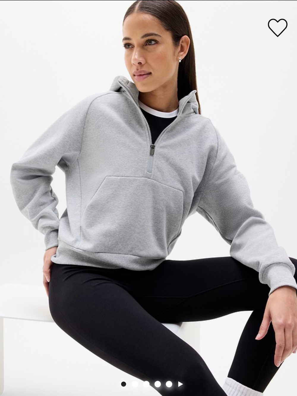 Athleta Forever Fleece Half-Zip Hooded Sweatshirt in Heather Gray - size M